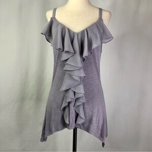 VTG 1.9 One Sept ruffled tank top 90s chiffon slub rayon dusty lavender purple S
